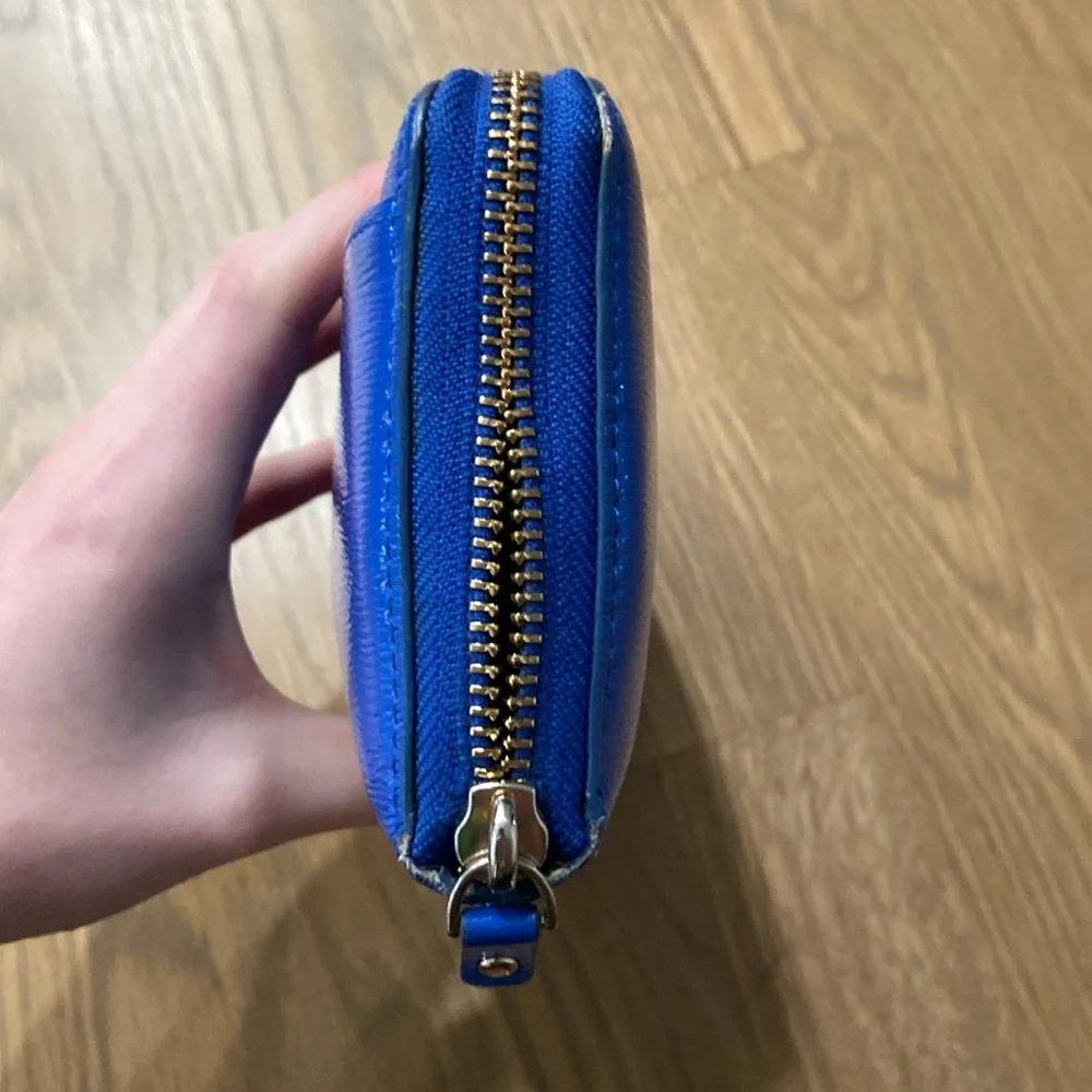 Kate Spade Women’s Royal Blue Gold Leather Textured Shinny Zipper Long Wallet
